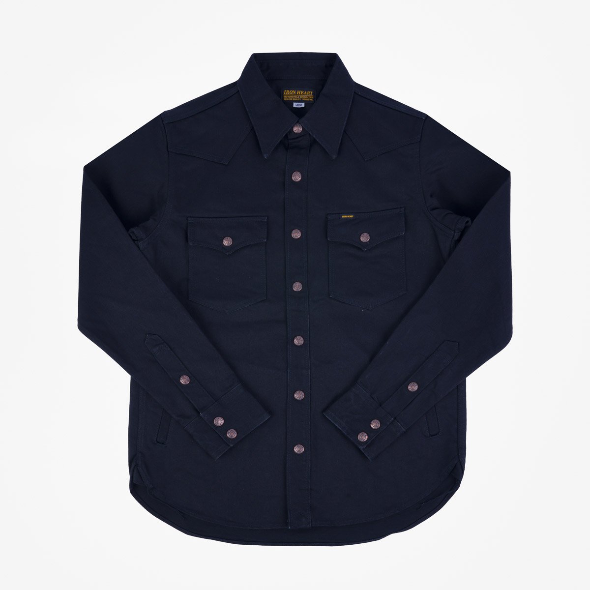 Iron Heart | IHSH-362-BLK | 16oz Non-Selvedge Denim CPO Shirt | Superblack (Fades To Grey)