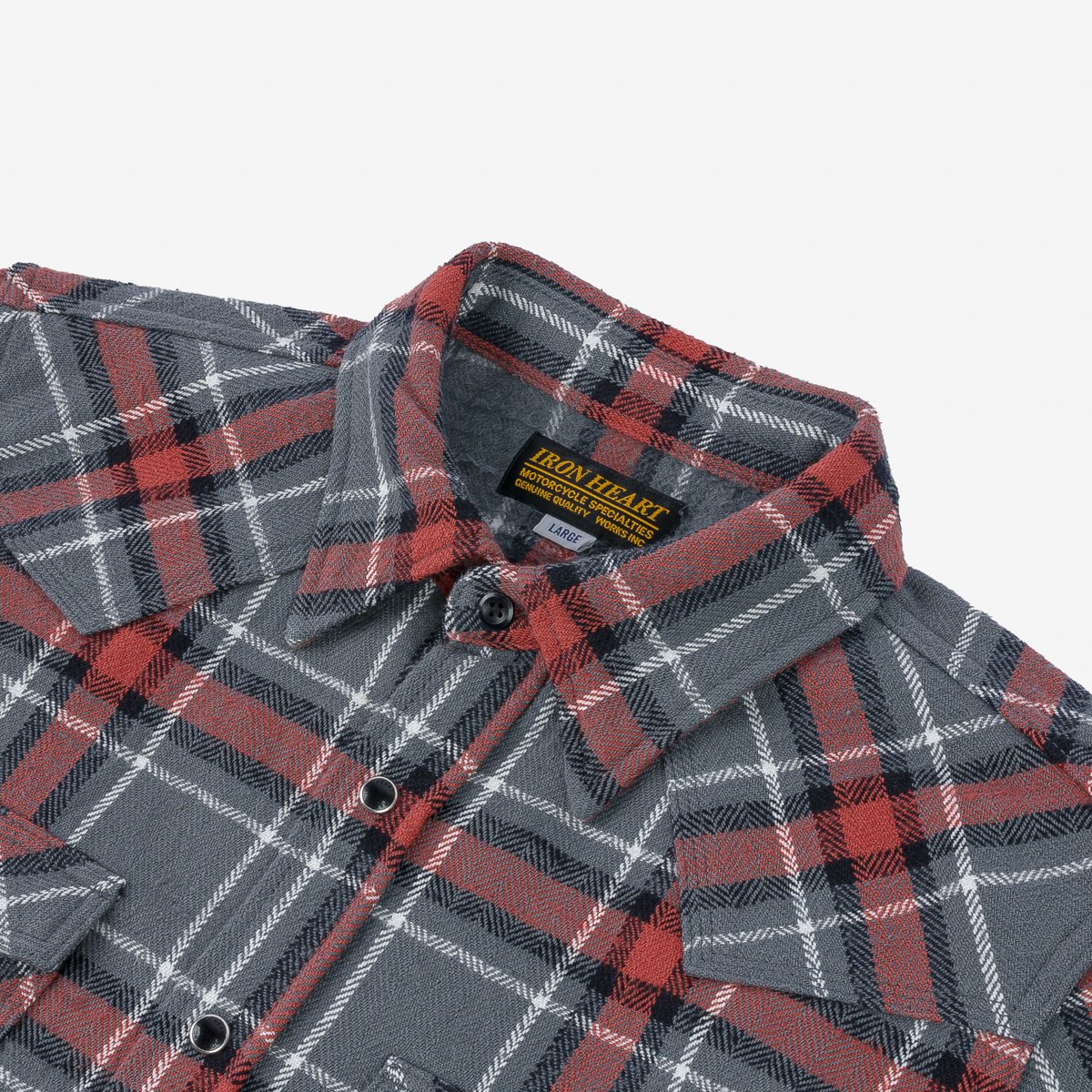 Iron Heart | IHSH-369-GRY | 12oz Slub Yarn | Heavy Flannel Herringbone Check Western Shirt | Grey