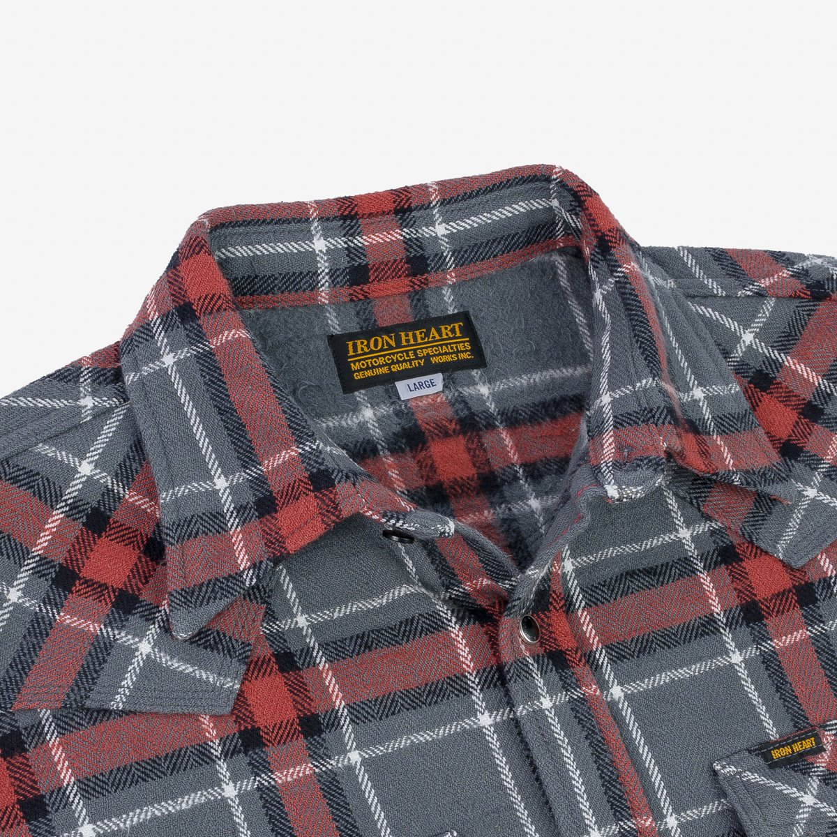 Iron Heart | IHSH-369-GRY | 12oz Slub Yarn | Heavy Flannel Herringbone Check Western Shirt | Grey