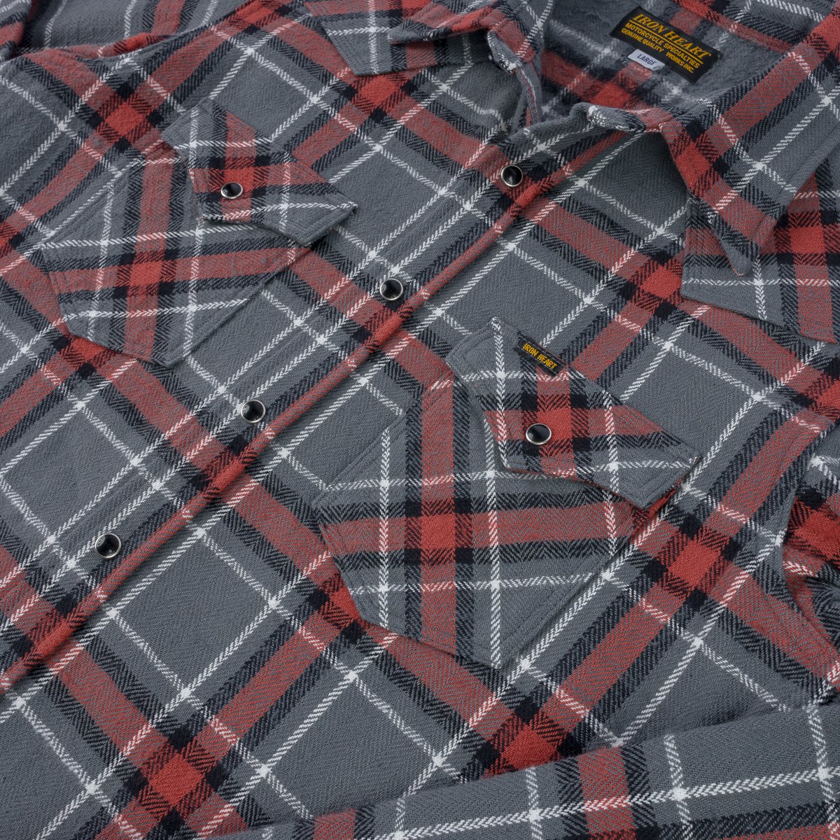 Iron Heart | IHSH-369-GRY | 12oz Slub Yarn | Heavy Flannel Herringbone Check Western Shirt | Grey