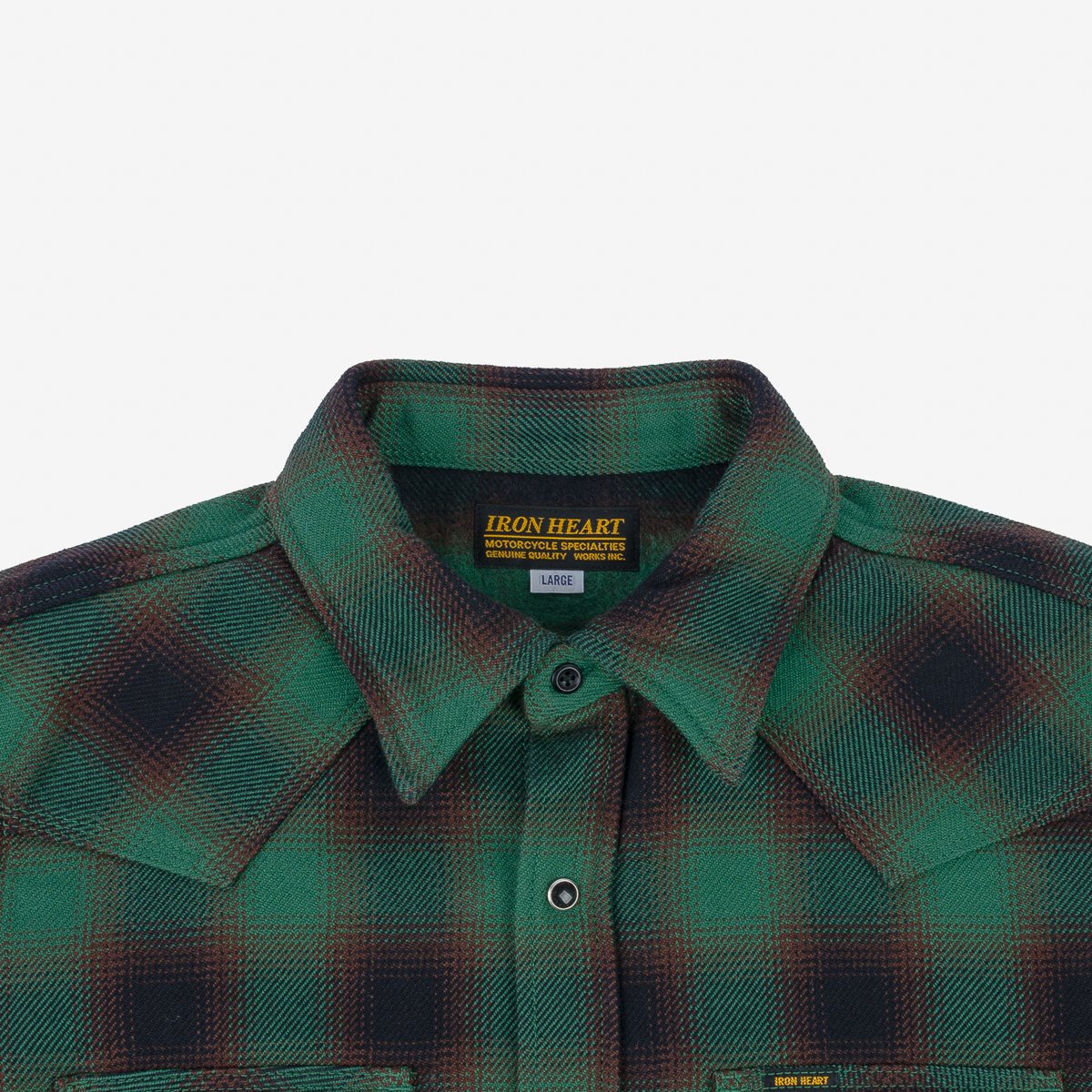 Iron Heart | IHSH-373-GRN | Ultra Heavy Flannel Ombré Check Western Shirt | Green