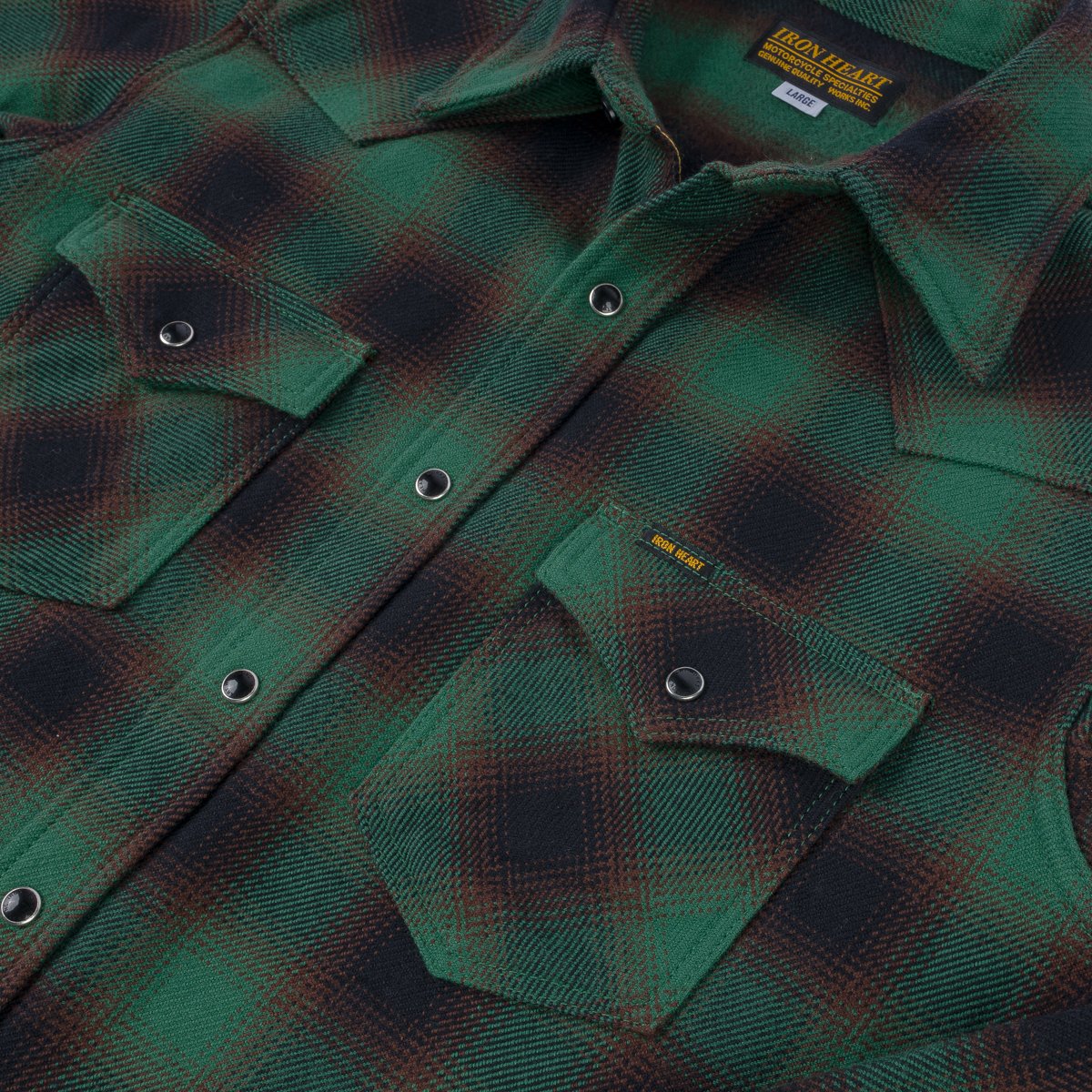 Iron Heart | IHSH-373-GRN | Ultra Heavy Flannel Ombré Check Western Shirt | Green