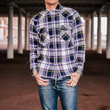 Iron Heart | IHSH-390-PUR | 9oz Selvedge American Check Western Shirt | Purple