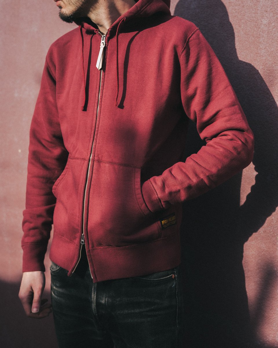 Iron Heart | IHSW-10-BUR | 14oz Ultra Heavyweight Loopwheel Cotton Zip Up Hoodie | Burgundy