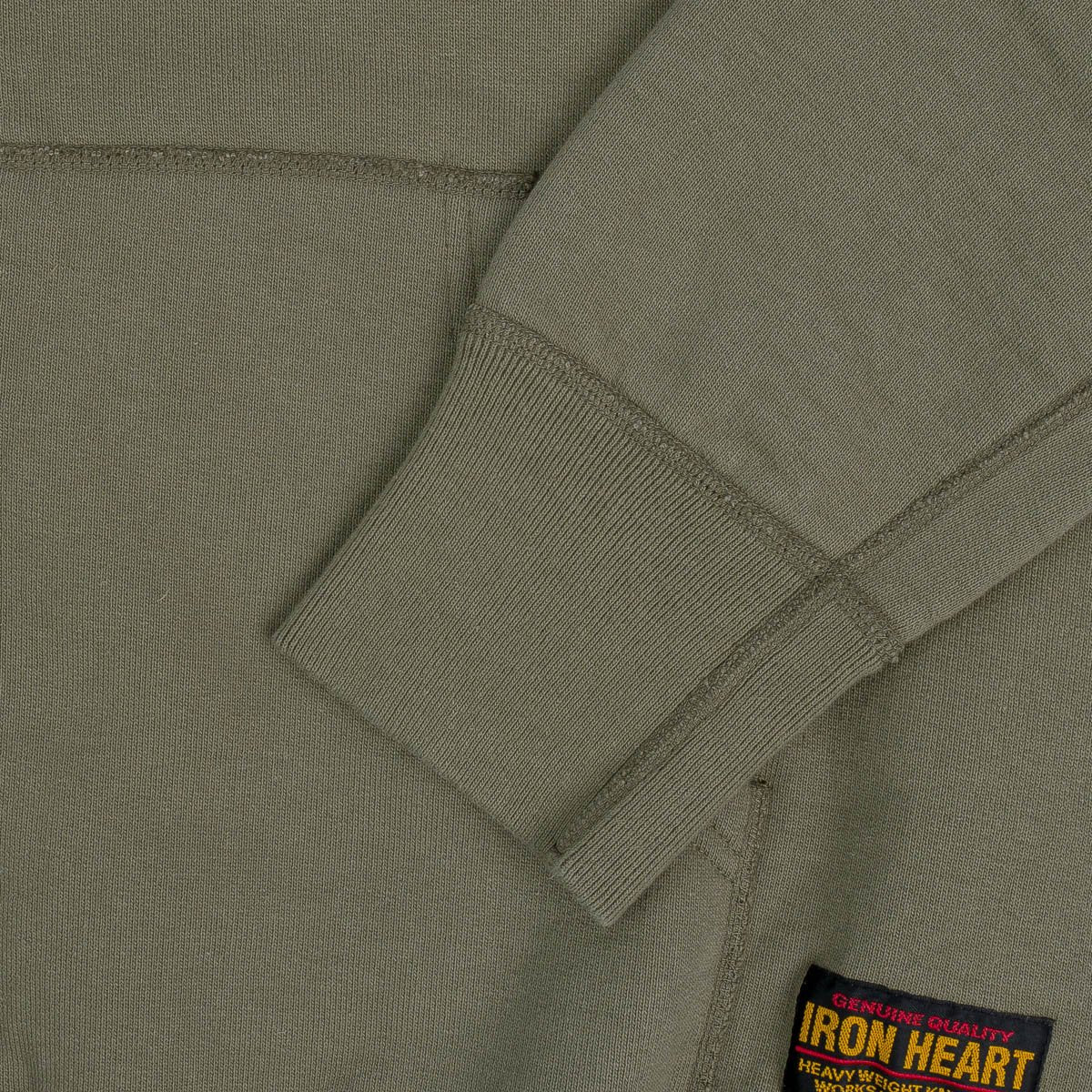 Iron Heart | IHSW-10-OLV | 14oz Ultra Heavyweight Loopwheel Cotton Zippered Hoodie | Olive