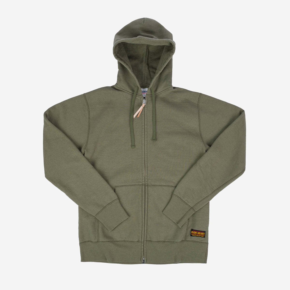 Iron Heart | IHSW-10-OLV | 14oz Ultra Heavyweight Loopwheel Cotton Zippered Hoodie | Olive