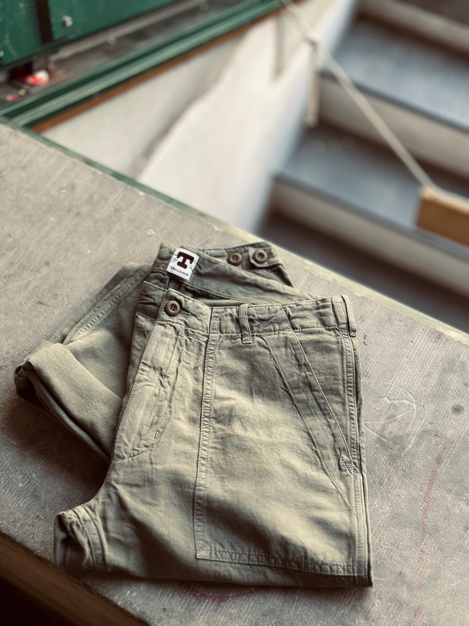 Tellason | Fatigue Pant | Straight Cotton/Linen Slub | Moss