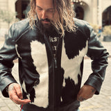 Shangrilaherirtage | “Cossack” Black Horsehide Hair-on-Hide Grizzly Jacket