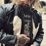 Shangrilaherirtage | “Cossack” Black Horsehide Hair-on-Hide Grizzly Jacket