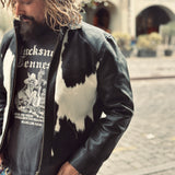 Shangrilaherirtage | “Cossack” Black Horsehide Hair-on-Hide Grizzly Jacket