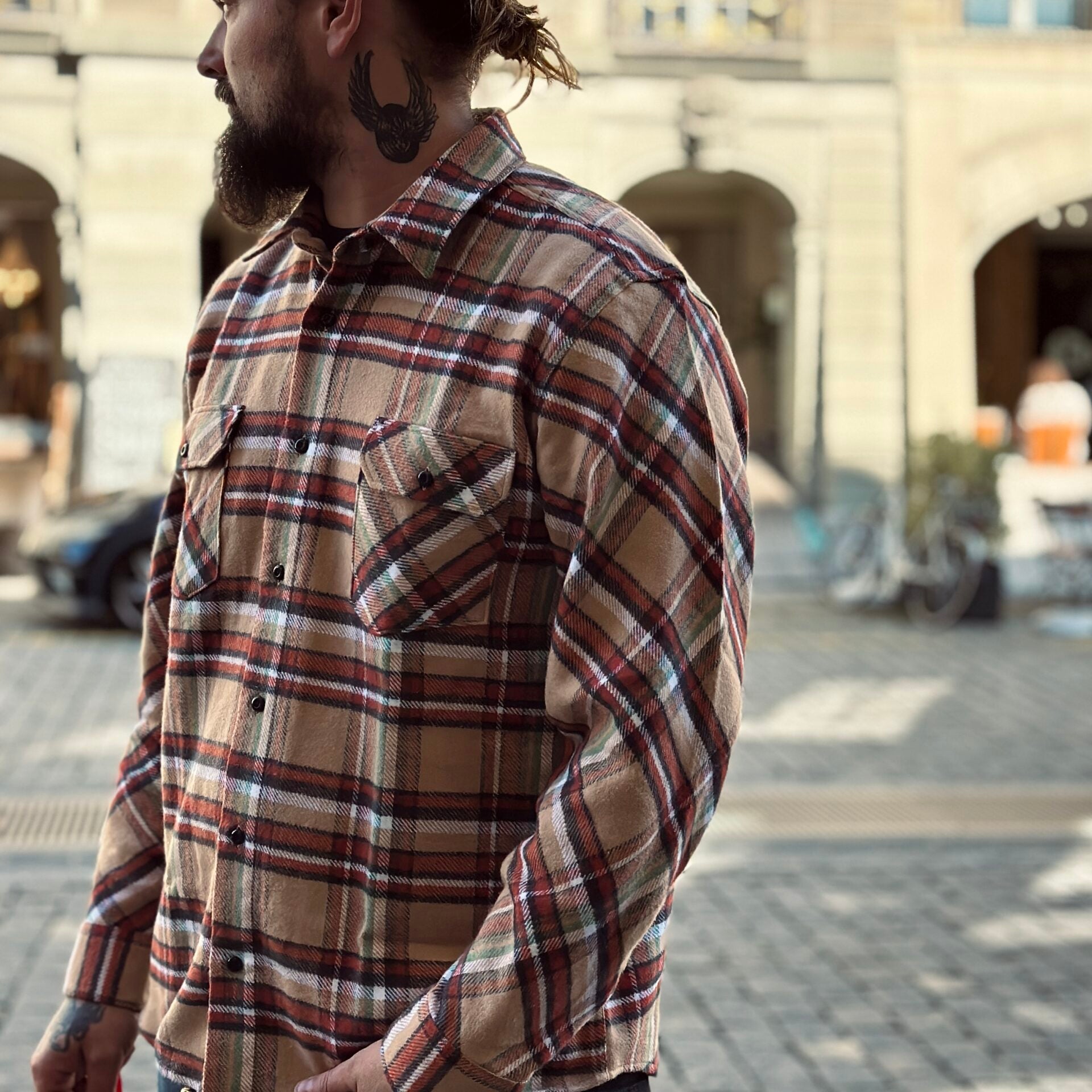 Indigofera | Bryson Flannel Shirt | beige, red, white, green