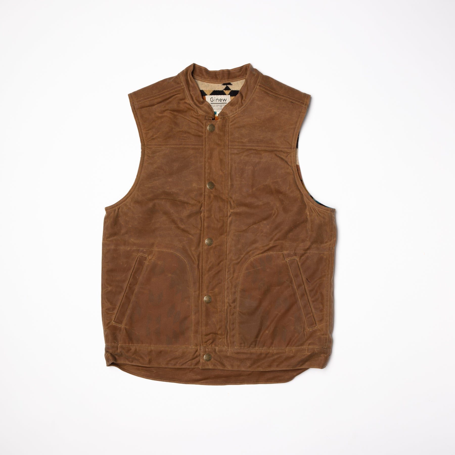 Ginew | Wax Vest Brown | Rancho Arroyo Lining