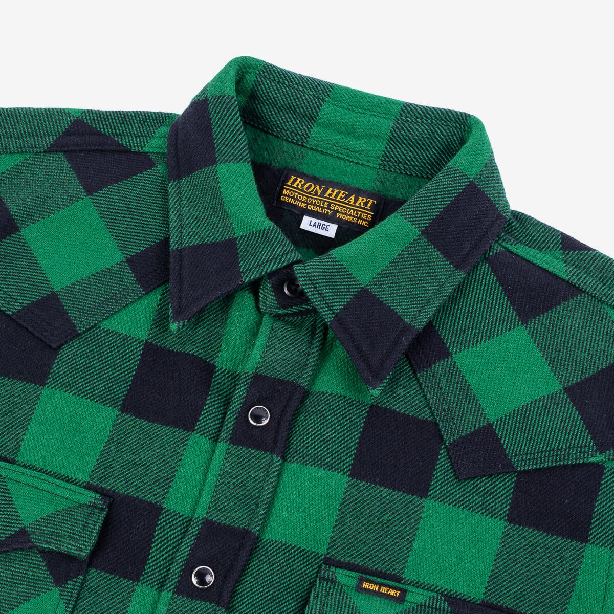 Iron Heart | IHSH-232-GRN | Ultra Heavy Flannel Buffalo Check Western Shirt | Green/Black